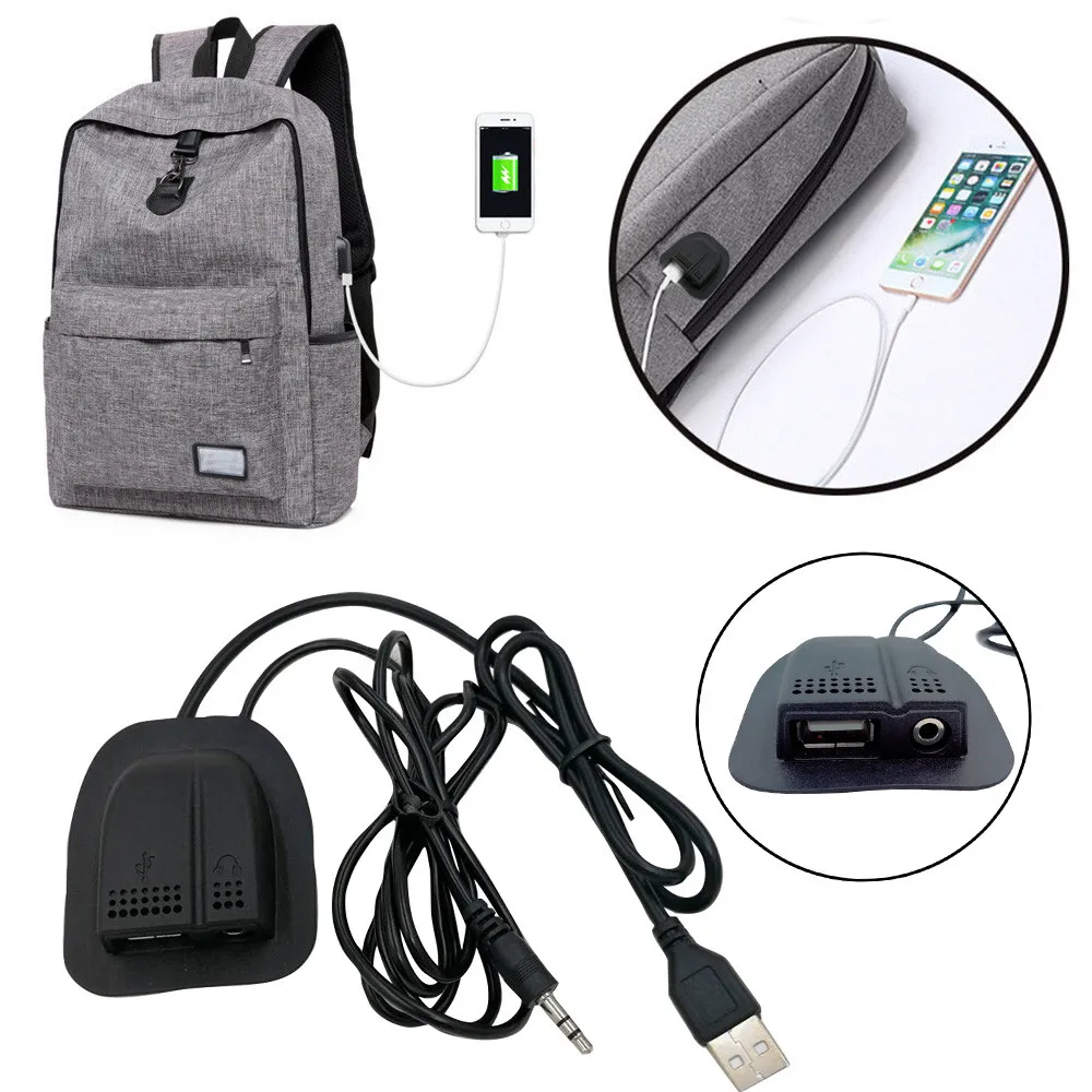 

Newest Design Practical Double Port Backpack External USB Charging Interface Adapter Charging Cable Portable Outdoor charging