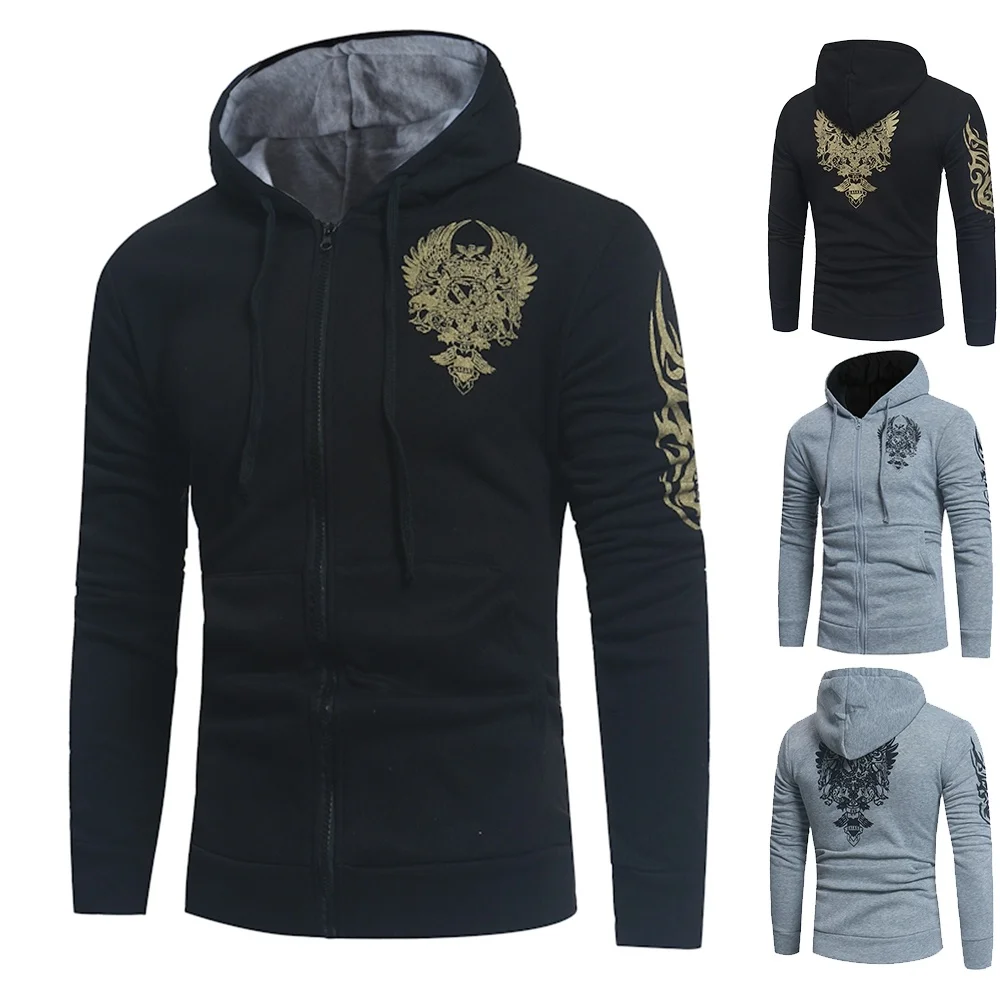 Male Hoodie Solid Color Autumn Winter Zipper Hooded Sweatshirt Russian ...