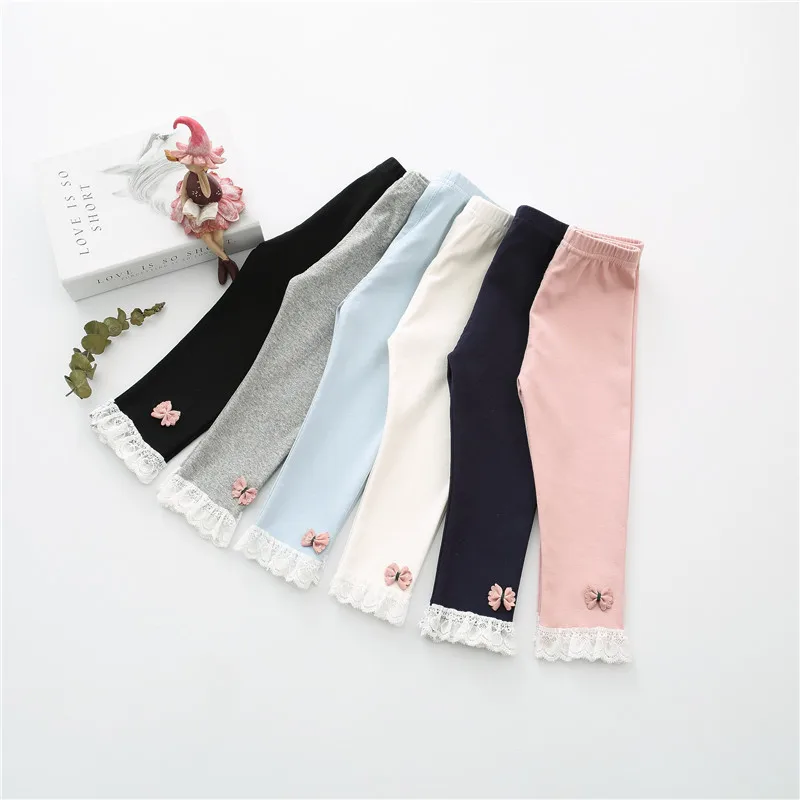 

2019 Spring Baby Girls Cotton Patchwork Lace Princess Party Skinny Leggings Kids Trousers Infant Cute Pants