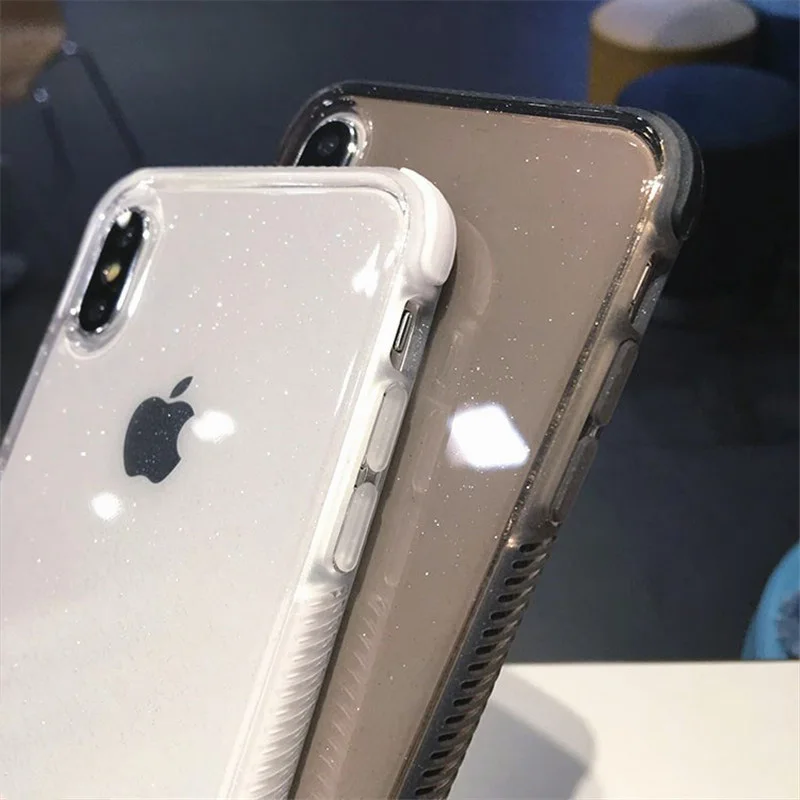 Блестящие Порошковые чехлы для телефонов iPhone X, XR, XS, MAX, XMAX, 10, 8, 7 Plus, 6, 6 S, прозрачный мягкий ТПУ противоударный чехол с логотипом