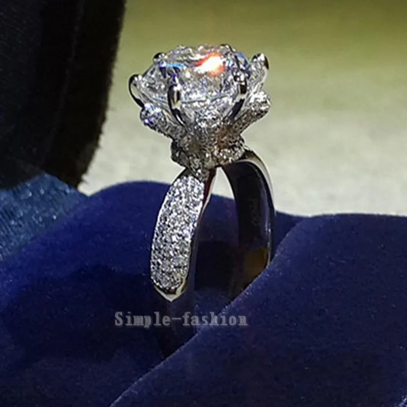 Модное ювелирное изделие, Стильное кольцо в цветочек, 3ct 5A, циркон, камень, 925 пробы, серебро, Женское Обручальное кольцо, Sz 5-11