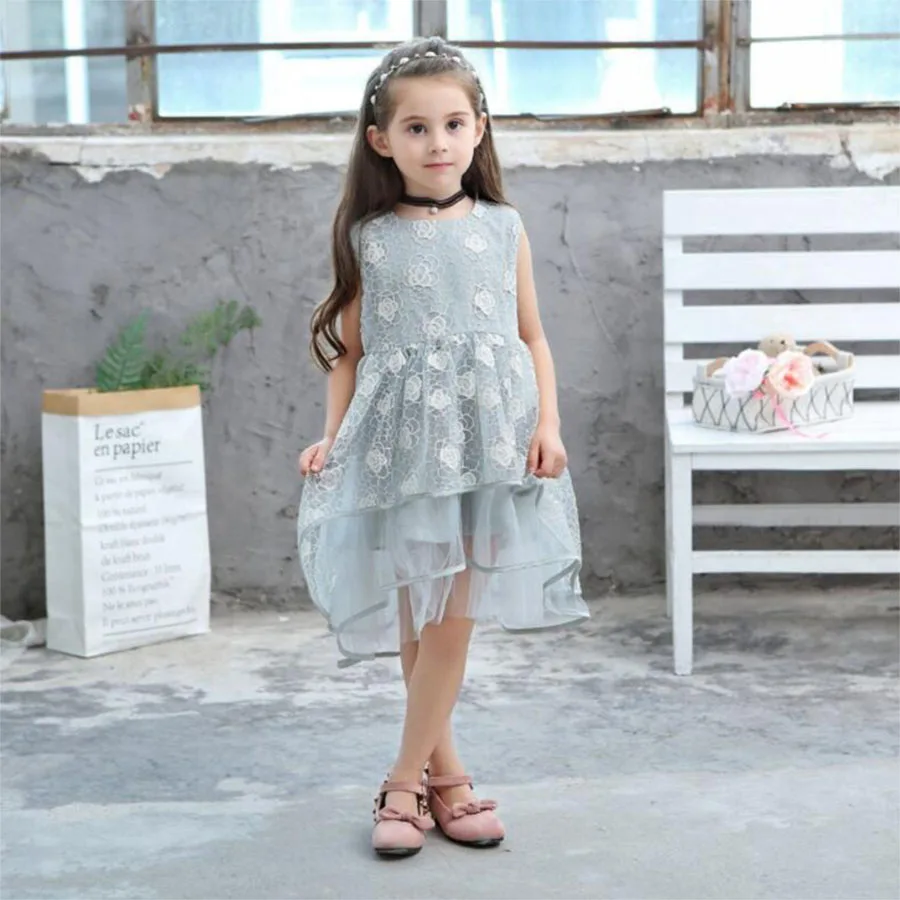 2018 Summer New Princess Flower Lace Dress Baby Girls Elegant Wedding Formal Clothing (4)
