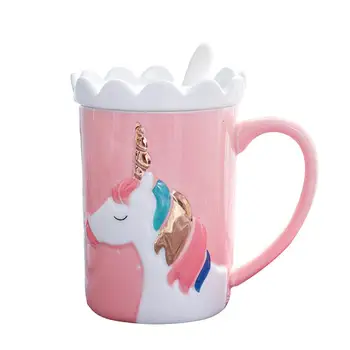 

Unicorn Mug Creative 3D Relief Gold Unicorn Coffee Mug Milk Mugs With Spoon 350ML Ceramic Tea Cup With Cover Christmas Gift