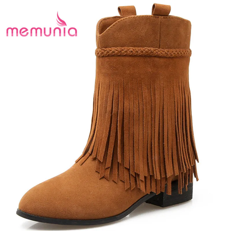 

MEMUNIA 2020 new arrive ankle boots elegant fringe fashion boots comfortable low heel pointed toed winter boots