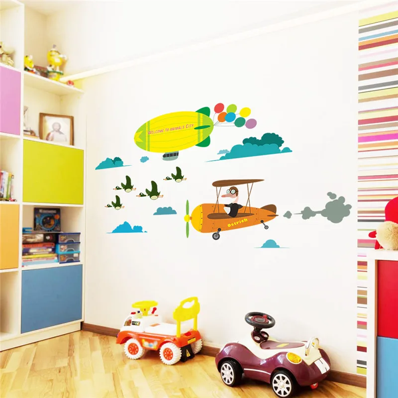

Colorful Aircraft Balloon Wall Stickers For Kids Rooms Nursery Boy's Room Decor Window Children home Decortation Wall Decal Art