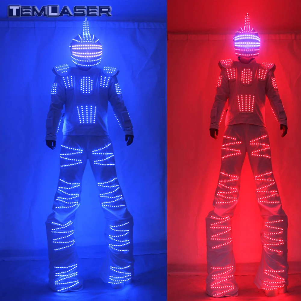 

Colorful RGB LED Luminous Costume With Helmet LED Clothing Light Stilt Robot Suit Kryoman David Guetta Robot Dance Wear
