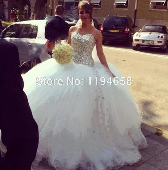 Free-Shipping-Sweetheart-Custom-Made-Ivory-White-Tulle-Big-Poofy-Ball-Gown-Crystal-Diamond-Wedding-Dress