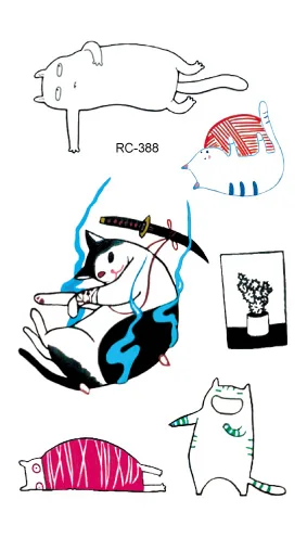 Rocooart Женская Татуировка лиса временные татуировки наклейки Стрекоза тату для детей маленькая поддельная Татуировка боди-арт татуаж милый кот тату - Цвет: RC-388