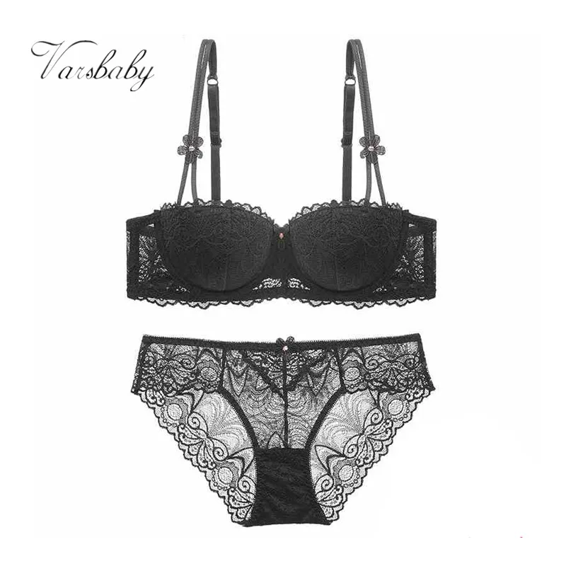 

Varsbaby New thin cotton half cup fashion sexy lace ladies underwear floral bra sets