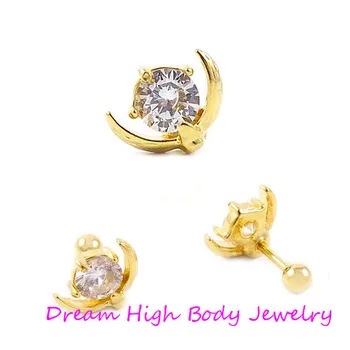 

New Arrive Gold Moon Cubic Zirconia Earrings Zircon Ear Stud Crystal Gem Girl Rhinestone Moon Pendant Women Fashion Jewelry
