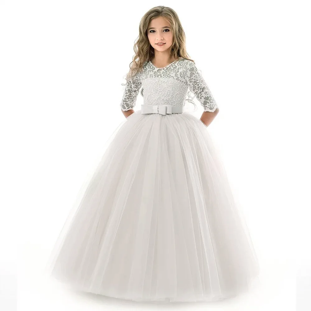 3-15Y Kids Dresses For Girls Elegant Lace Princess Dress Communion Prom Girl Gown Kids Girl Party Dress Toddler Clothes Vestidos - Цвет: Beige