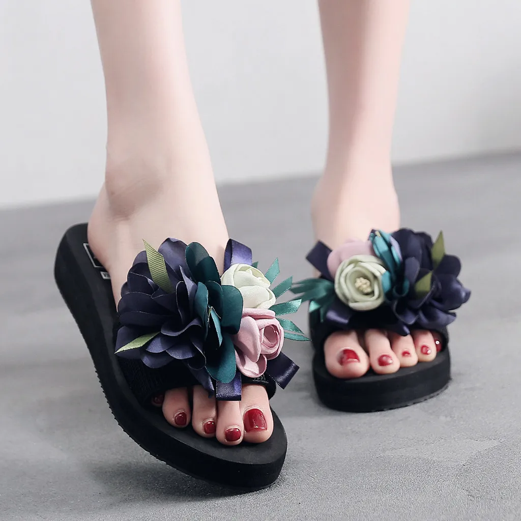 

2019 New Stylish Female-shoes Women's Bohemian Flower Wedges Slippers Summer Sandals Non-slip Beach Shoes Sapatos novos senhoras