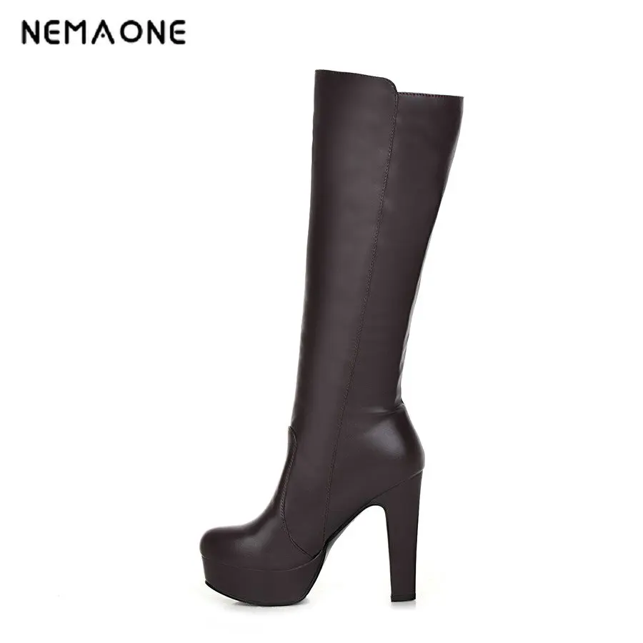 NEMAONE winter new lambs wool inside Knight boots women high-heeled knee boots, knee high boots free shipping big size