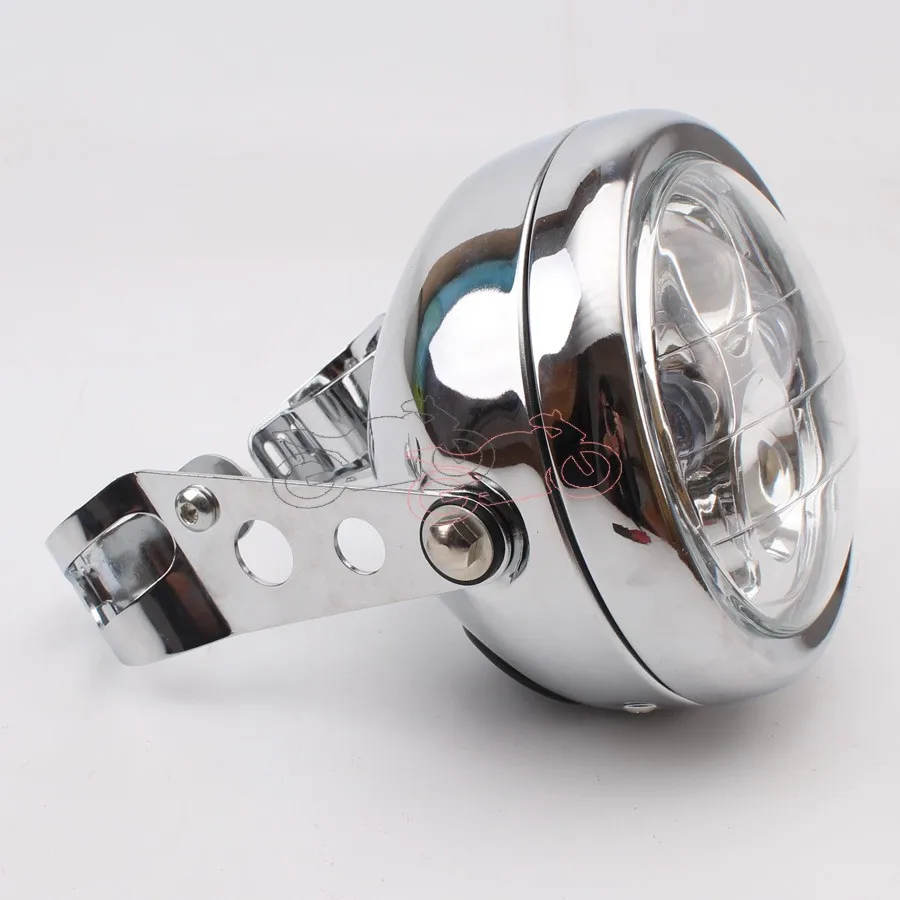 

Chrome Vintage Motorcycle Metal Retro LED 6.3" Hi/low Beam Headlights with 35-43mm Fork Tubes Bracket Universal for Harley Honda