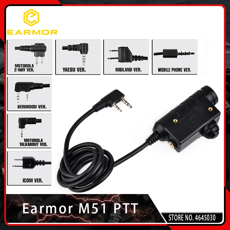 Fone de Ouvido Opsmen Earmor Kenwood Plugue Telefone 3.5 mm Aux Tático Acessório M51 Ptt