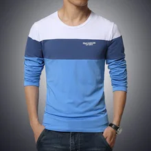 2018 NEW Fashion Brand Casual Fitness Tshirt Striped Patchwork Long Sleeve T Shirt Men Slim Fit