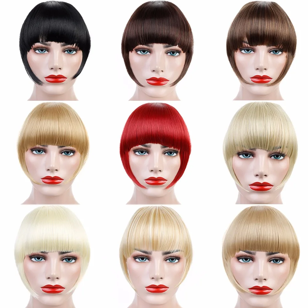 AOOSOO Synthetic bangs for white False Hair Neat Front False Fringe Thin Blunt Clip In bangs piece for Women girls