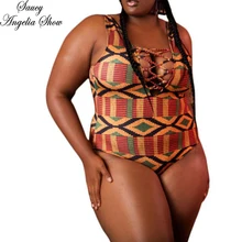 Дерзкий angelia Для женщин Купальники для малышек пикантные Одна деталь купальник Высокая Талия Корректирующие боди для женщин Кружево up купальный Костюмы печати Monokinis плюс Размеры xxxl