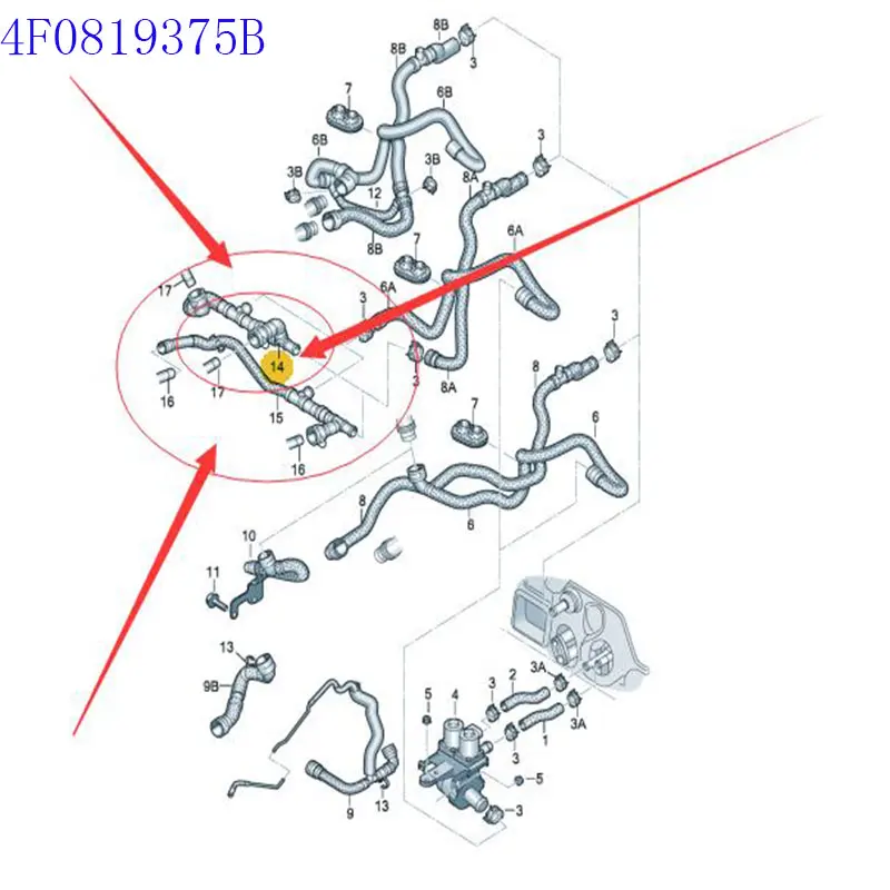 Для Audi A6L2005-2011 2,0 водопроводный водонагреватель 4F0819375B 4F0 819 375 B нагревательная труба