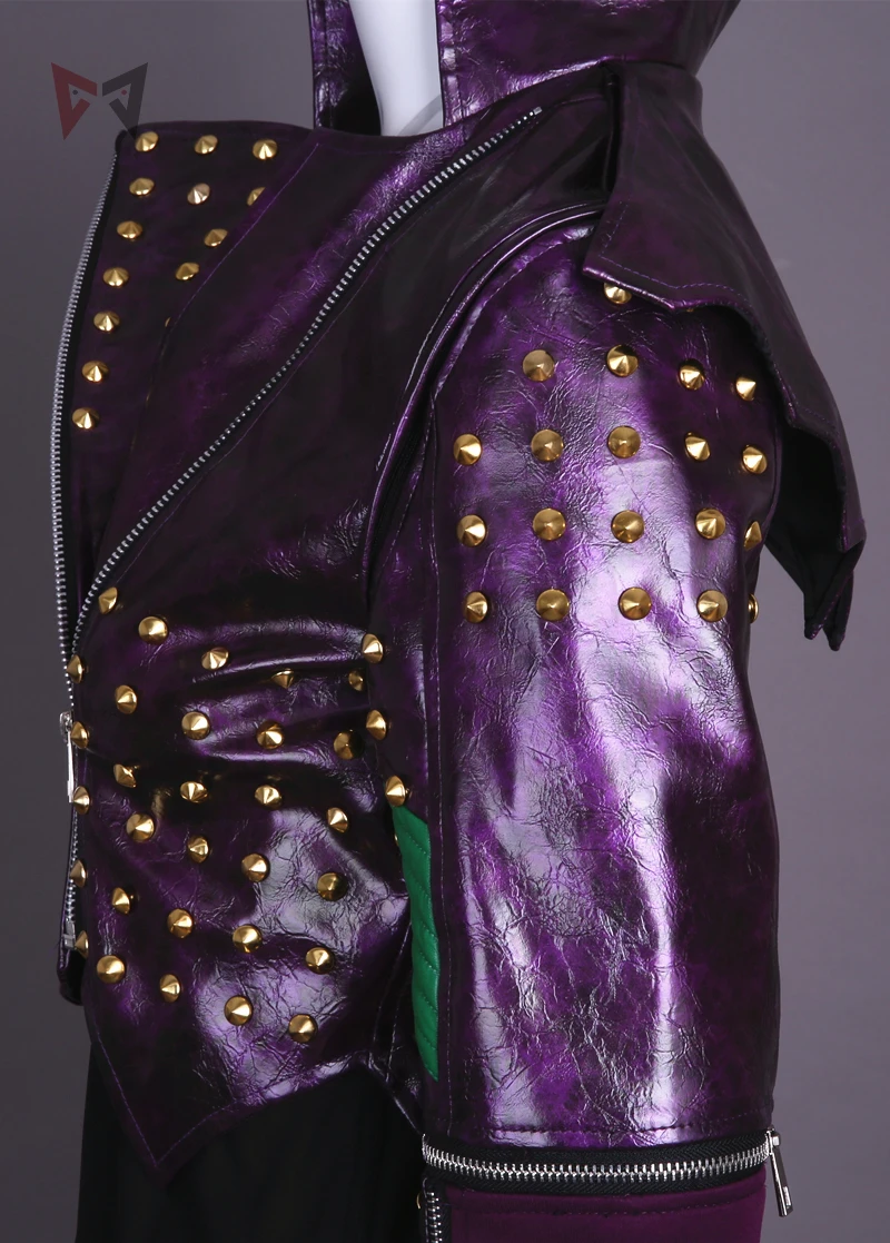 MMGG Descendants 2 Косплей Костюм для косплея фиолетового цвета кожаное пальто куртка с заклепками в стиле панк размер на заказ вечерние