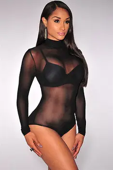 

Transparent Sexy Mesh Bodysuit 5 colors Long Sleeve Jumpsuit Women's One Piece Sheer Leotard One Piece Underwear Teddy