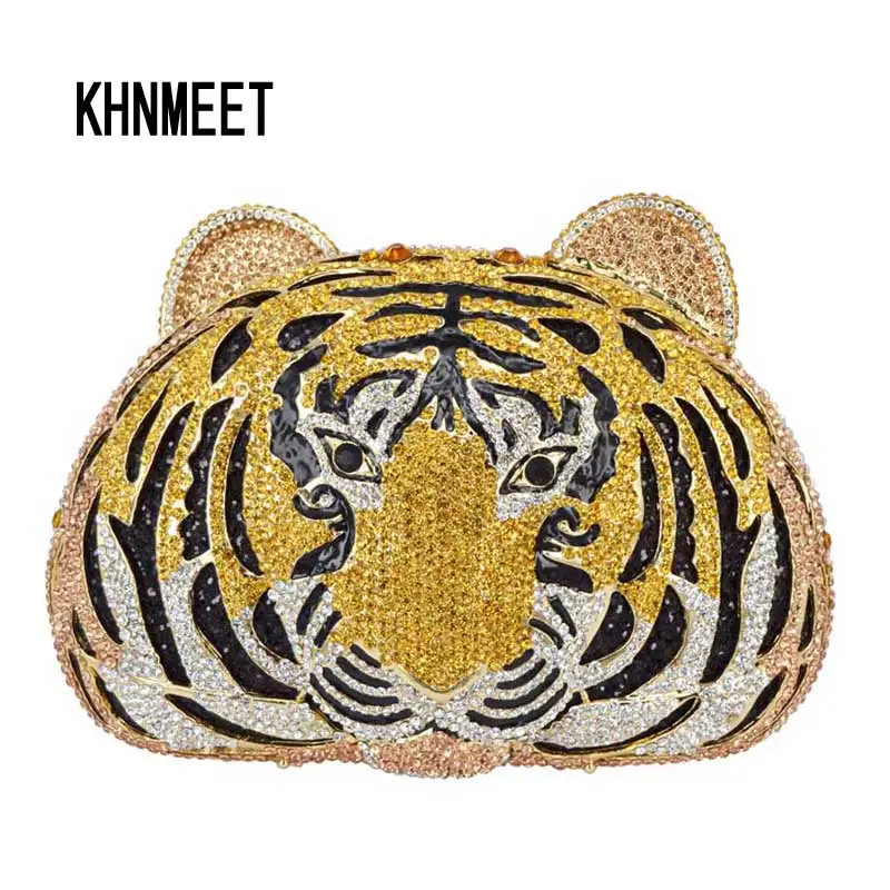 

KHNMEET Animal diamond Luxury evening bag Tiger Designer Silver Clutch Bag Women Wedding Purse Crystal Evening bag SC048