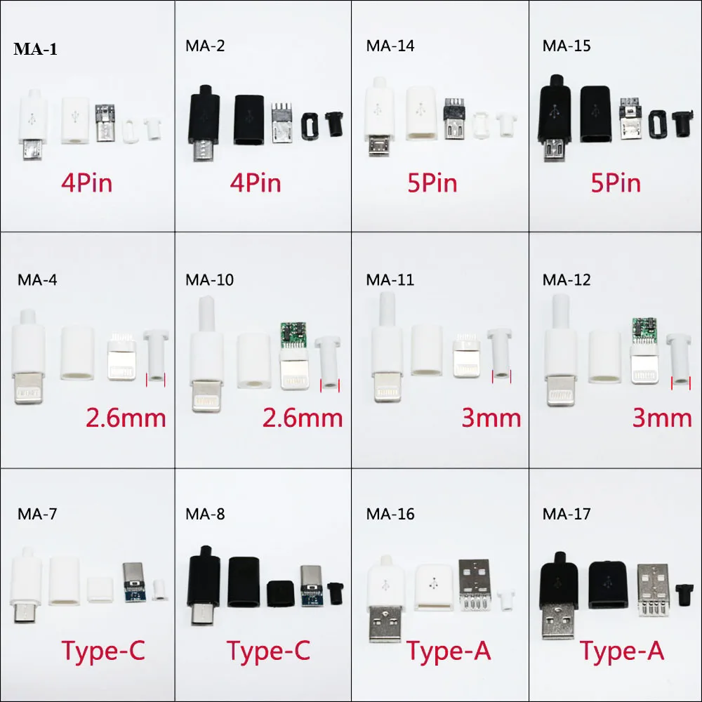 

ChengHaoRan 1set 5Pin Micro USB Male Plug Connector Charger 5P USB Tail Charging Socket 4 in 1 DIY HY1512