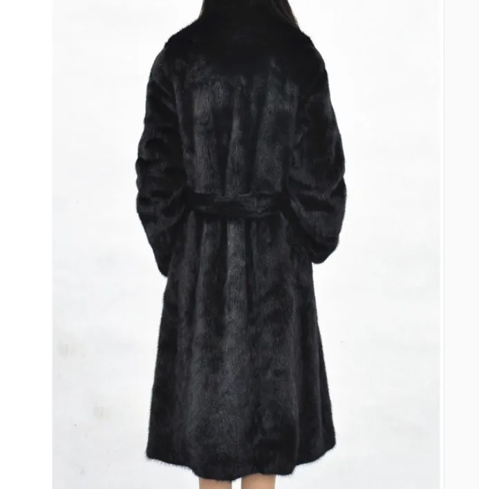 Hiver Manteau down Furry Vison Ceinture Col Moelleux Turn Vetement Mince Femmes Long Fourrure Taille Aw306 Veste Faux De Plus Outwear 2018 Sn5zqBA
