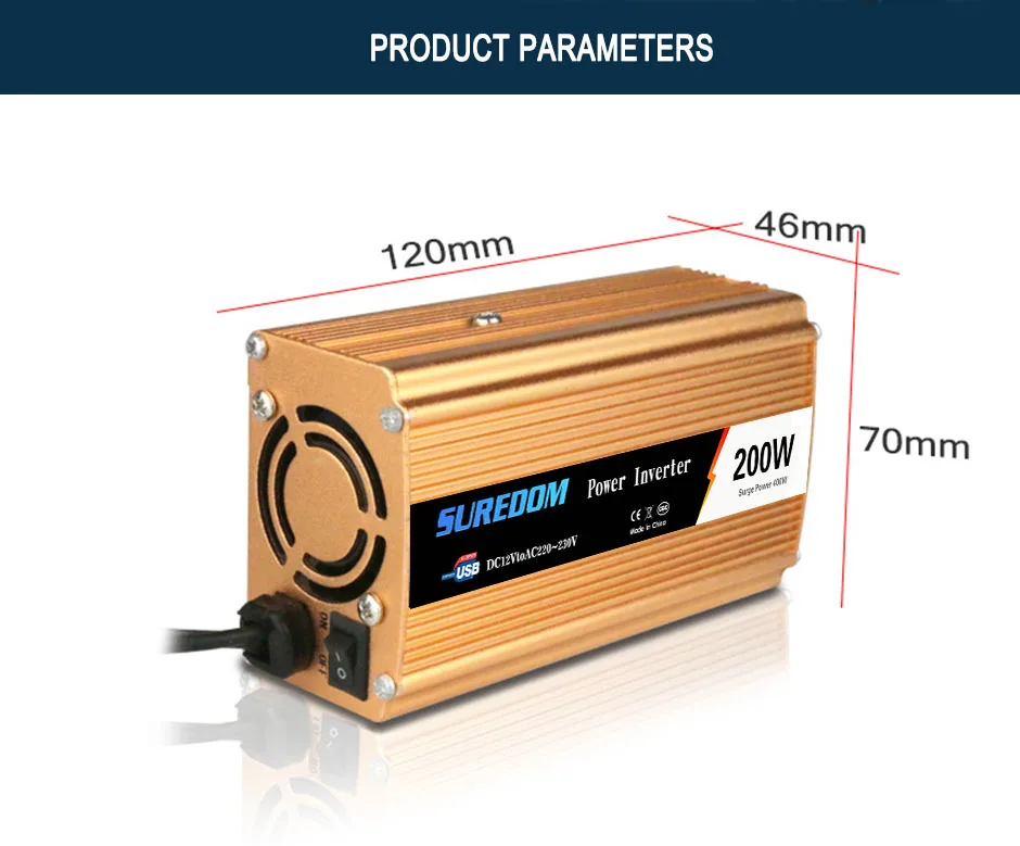 Автомобиль Мощность преобразователь пик Мощность 400 Вт Max непрерывной Мощность 200 Вт 12 В до 220 В с розеткой