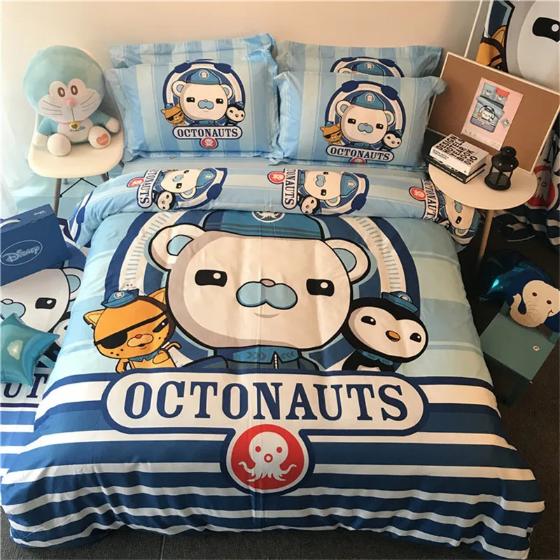 Parure de lit dessin animé Octonauts, en coton, avec taie d'oreiller, drap de lit, housse de couette, pour chambre d'enfant, dortoir, lot de 3 ou 4 pièces