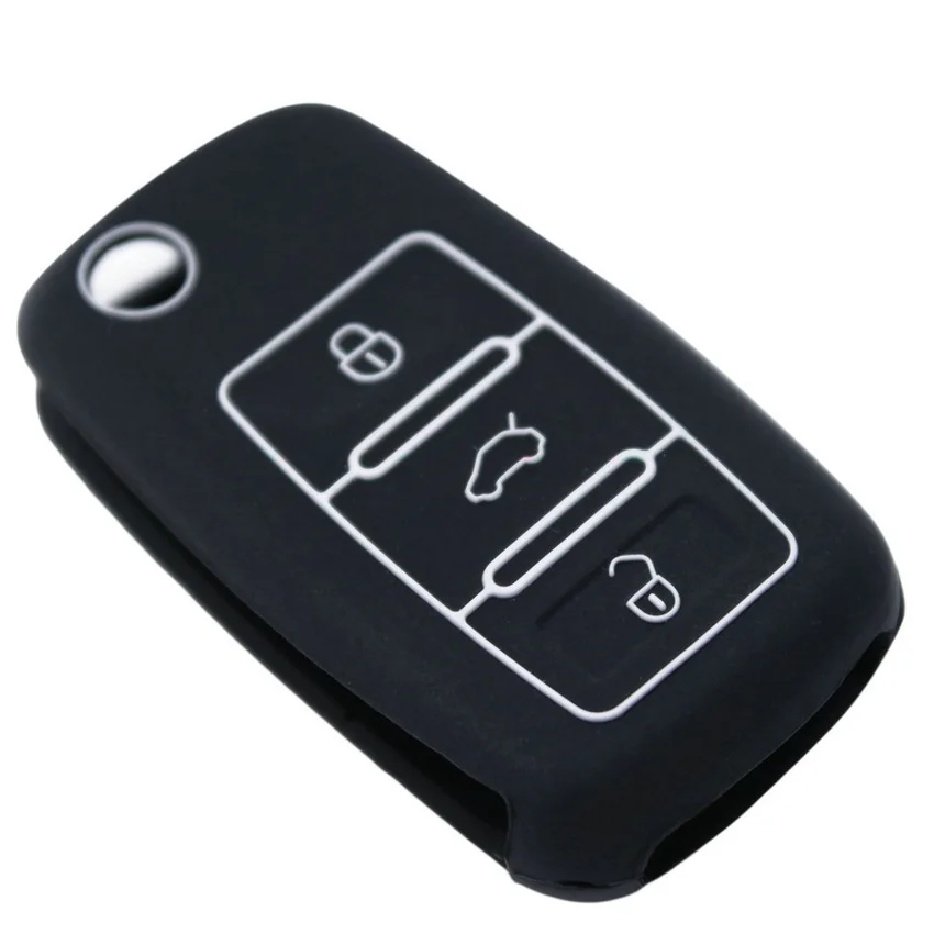 1 шт. 3 кнопки силиконовый чехол для ключей от машины чехол для Skoda Octavia A5 Fabia Superb Yeti Rapid Citigo SEAT Ibiza Leon - Название цвета: Black