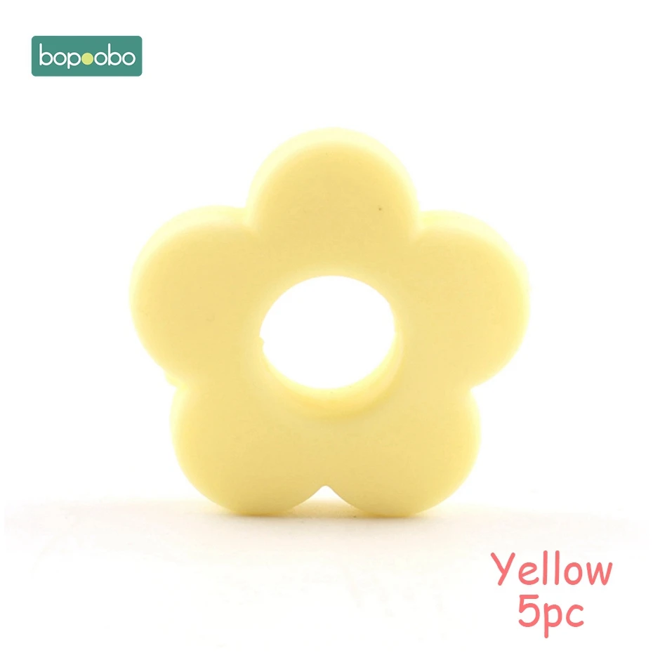 Bopobo 5 шт., силиконовые маленькие бусины-бабочки для прорезывания зубов, сделай сам, силиконовые бусины в виде цветов без бисфенола, Детские Прорезыватели - Цвет: Yellow Flower