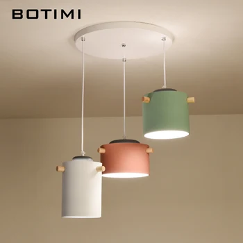 

BOTIMI Indoor E27 Pendant Lights With Green White Red Metal Lampshade For Living Room Triple Restaurant Hanging Lighting