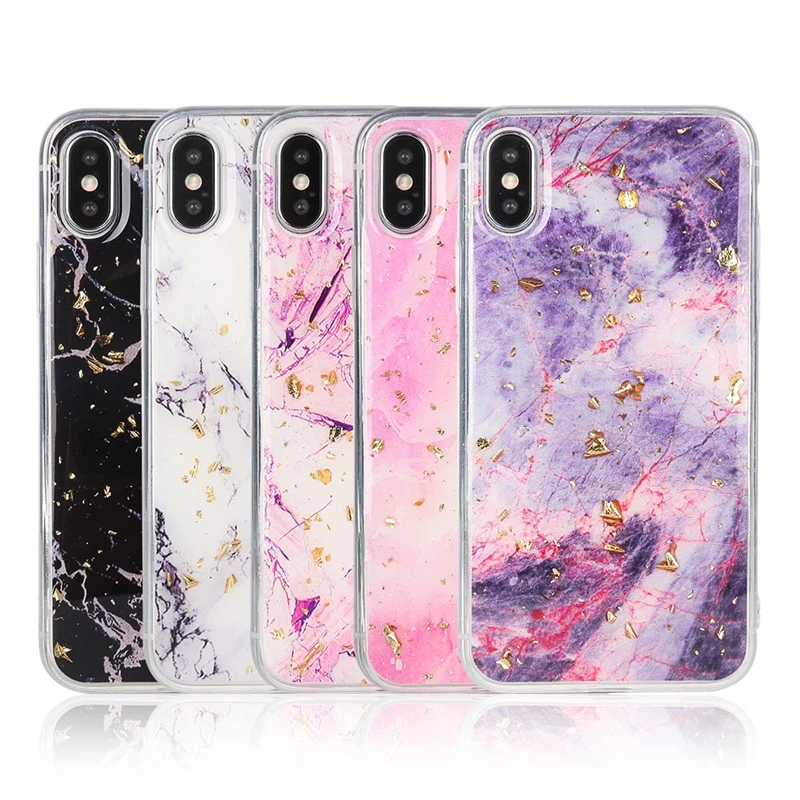 Haissky Marble texture Pattern Phone Case For iPhone 8 Plus Gold Foil Bling Soft TPU X 7 6 6s Back Cover |