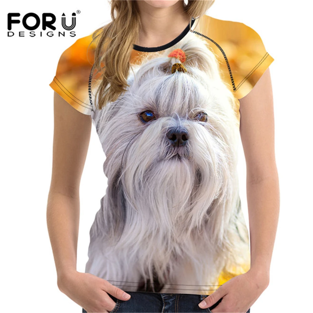 

FORUDESIGNS T shirt Summer Women tshirt Top Kawaii t-shirt Teen Girl shih tzu Cute Female Pet Clothes tee shirts Plus Size Women