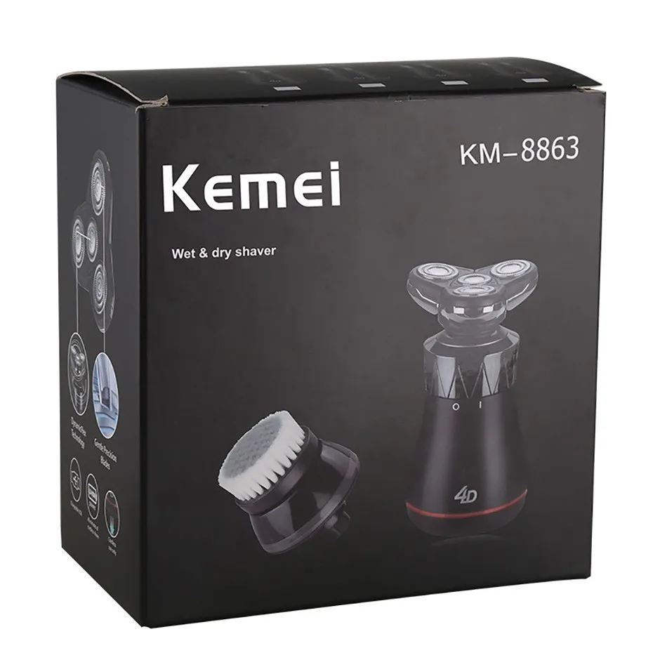 Kemei KM-8863 2 in 1 Washable Rechargeable Electric Shaver 4d Floating Rotary Shaver 4 Electric Shaver Head For Men Face Care