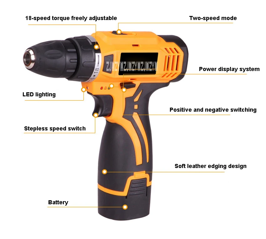 J05-18V электродрель Мощность инструменты бытовая электрическая отвертка дрель 2 скорости 18 V литиевая Батарея перезаряжаемая беспроводная
