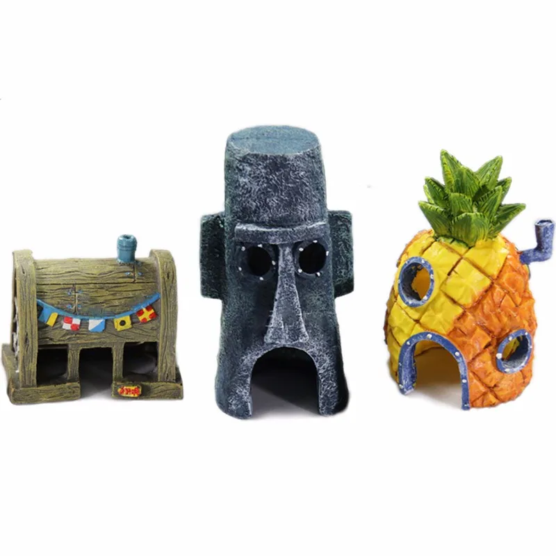 Горячая смола Аквариум губка Боб украшение дома комплект Pineapple House & Красти краб & Squidward Щупальца рыба бак Рок Пещера украшения Горячая смола Аквариум губка Боб украшение дома комплект Pineapple House & Красти краб & Squidward Щупальца рыба бак Рок Пещера украшения