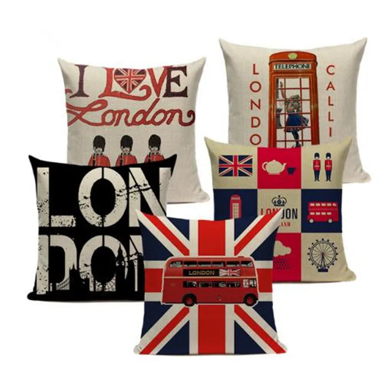 Thickened Valentine Day Style Textiles London, England Sofa Covers 45Cmx45Cm Square Sofa With Bed Printed Pillow Case
