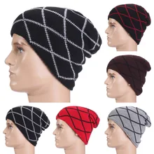 Повседневная мужская модная уличная зимняя теплая вязанная шапочка хип-хоп полосатая шапочка вязаная круглая шапочка