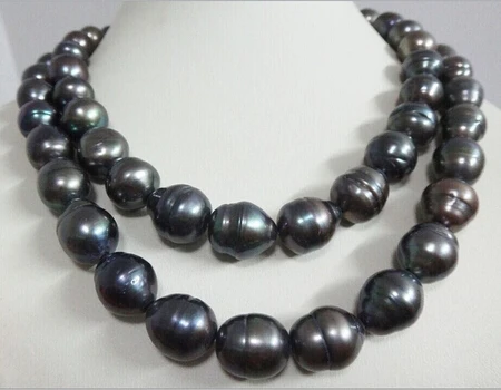 

Free shipping >>@ DOUBLE STRANDS 12-14MM GENUINE BLACK DROP PEARLNECKLACE