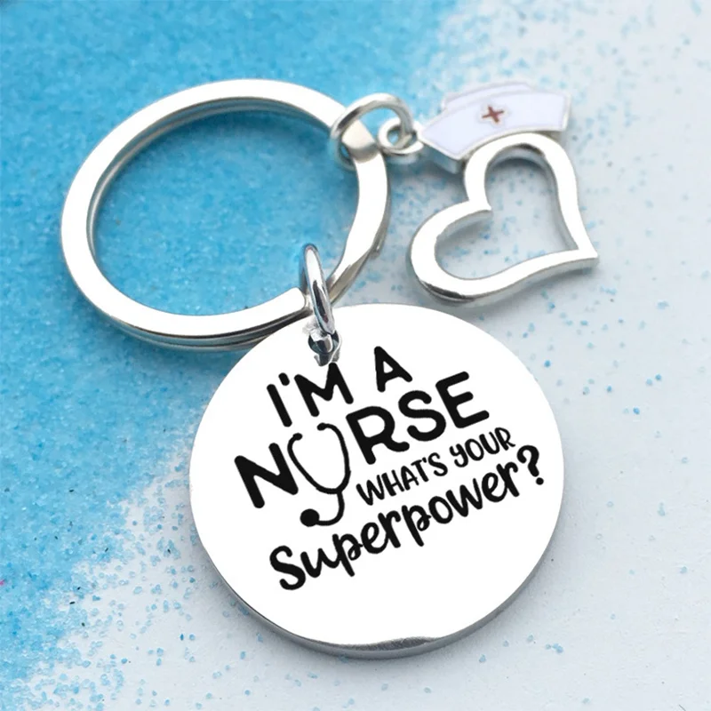 

Creative I'm A Nurse Stainless Steel Keychain Cute Heart RN Pendant Keychains Fashion Love Registered Nurse Gift