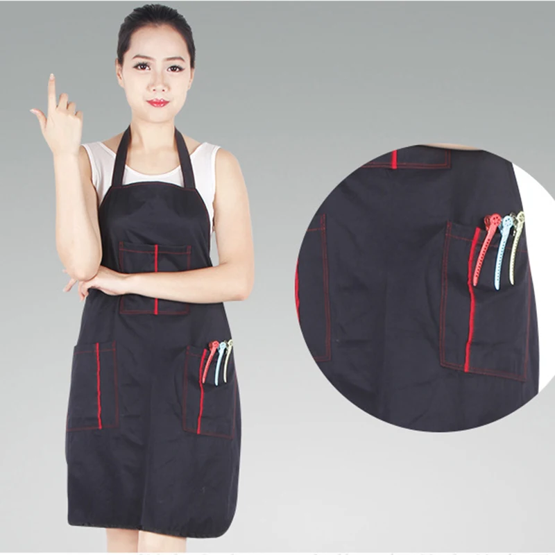Free Shipping Black Adjustable Apron Bib Uniform With 2 Pockets