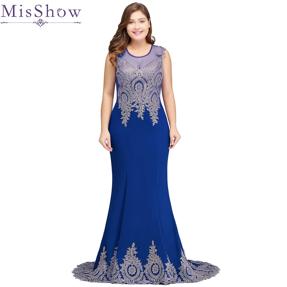 Royal Blue Plus Size Evening Dresses Women Cheap Long Sleeveless