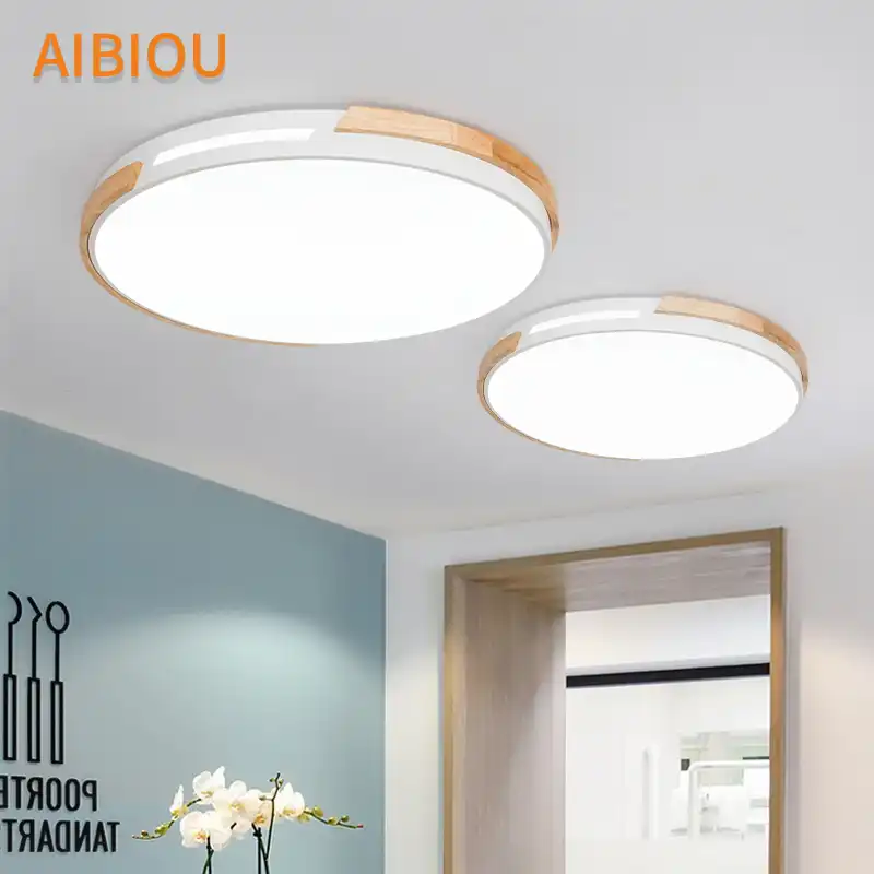 Aibiou Round Ceiling Lights For Living Room Surface Mounted Bedroom Lamp Wood Luminaire Metal Frame Indoor Lighting Fixtures