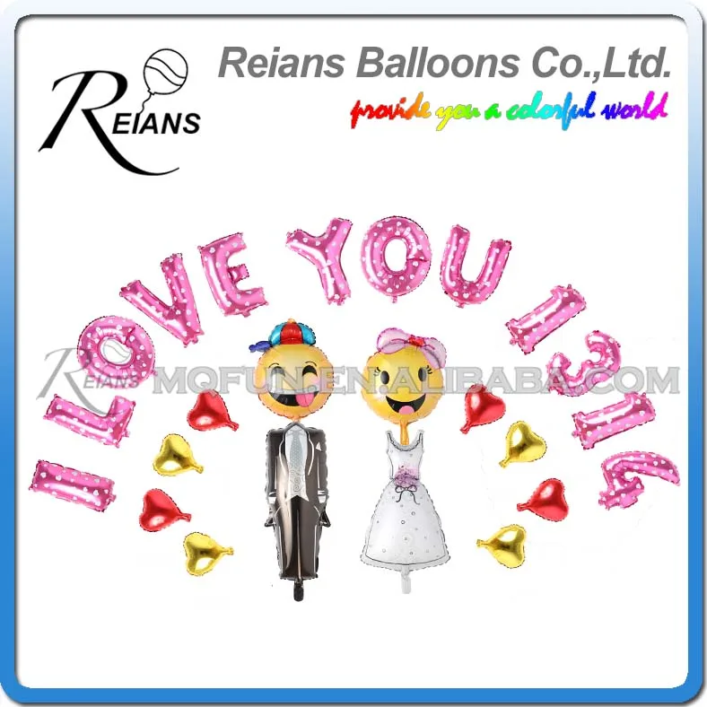 50 sets Reians Cartoon I LOVE YOU Wedding dress smile Party Decoration Letter Number Helium Air Aluminum Foil Balloons Set | Дом и сад