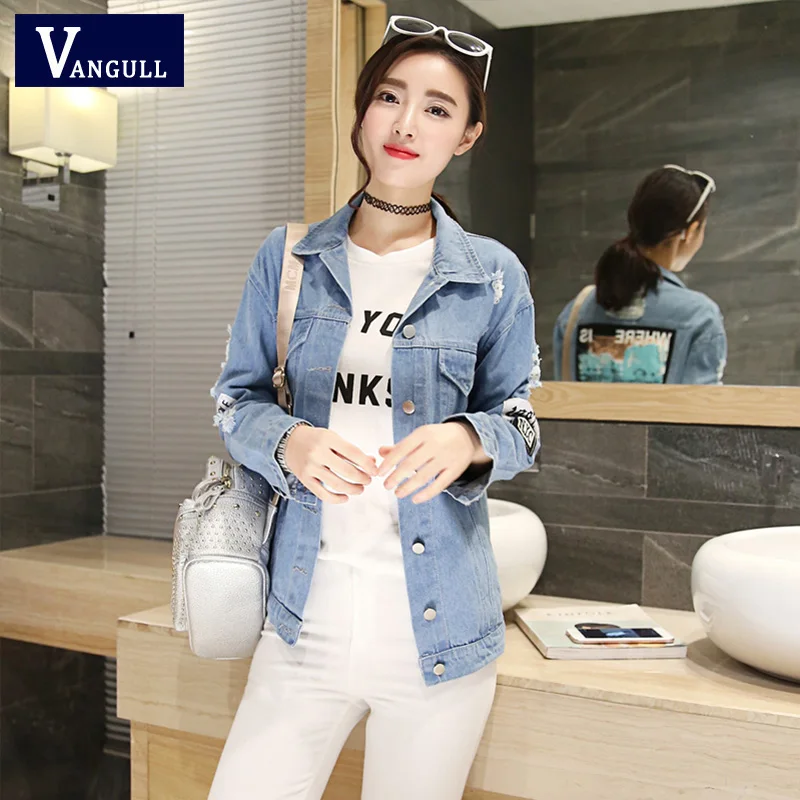 amazing  Women Frayed Denim Bomber Jacket Appliques Print Where Is My Mind Lady Vintage Elegant Outwear Autu