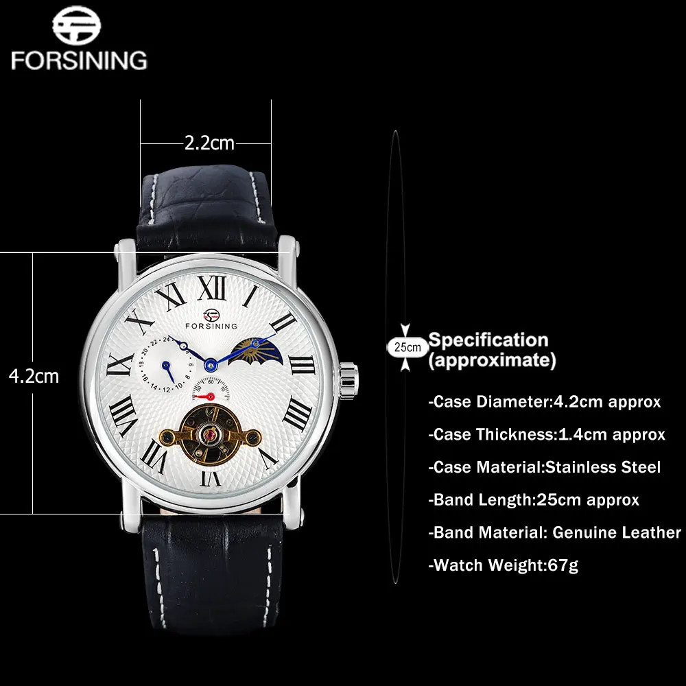 Forsining Роскошные Для мужчин Механическая Tourbillion Часы Пояса из натуральной кожи