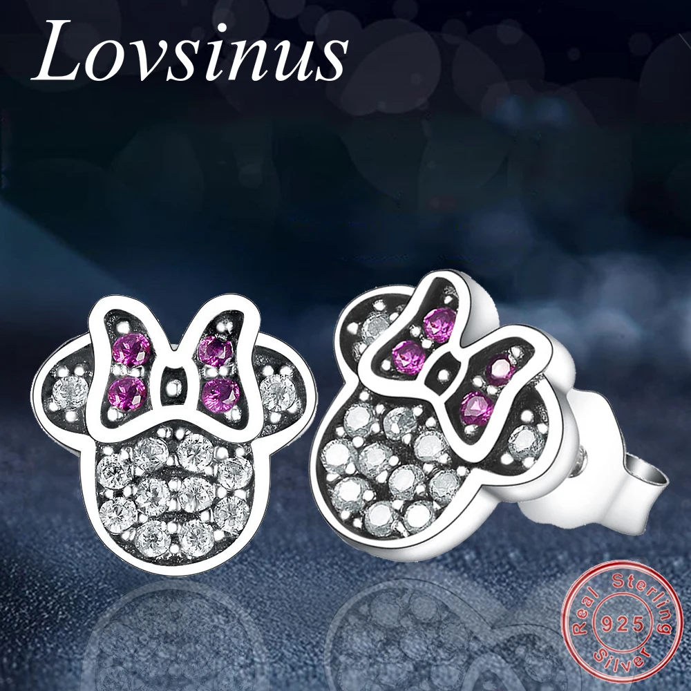 Горячая подарки стерлингового серебра 925 пробы Красная форма сверкающие Минни голова Серьги гвоздики для леди мода Brincos Pendientes ювелирные изделия