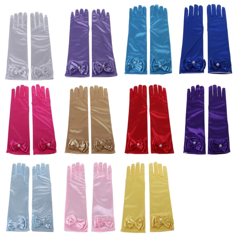 THINKTHENDO/детские длинные перчатки с бантиком для девочек, атласный костюм принцессы с рукавами